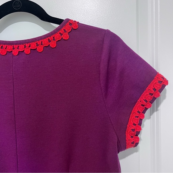 Vintage Boden Purple Ponte Knit Red Crochet-Trimmed Sheath Dress Size 10L - Picture 8 of 8